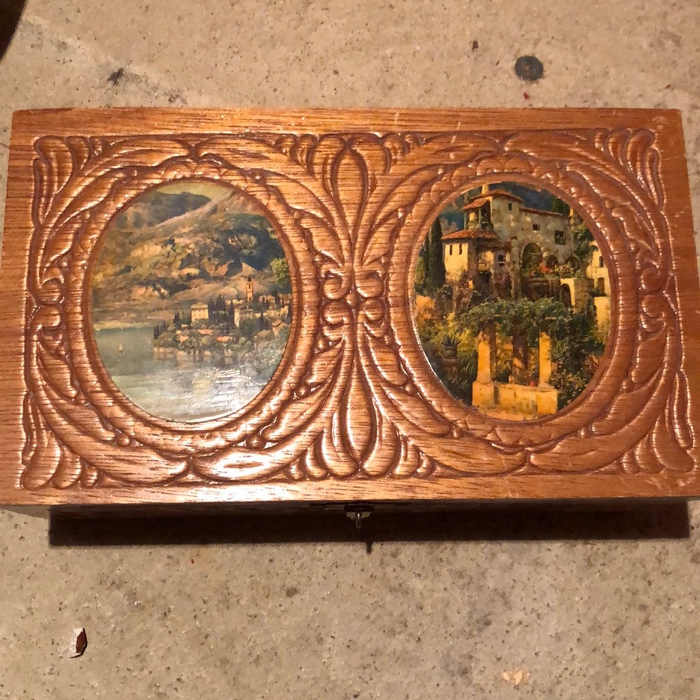 Carved wood trinket chest
